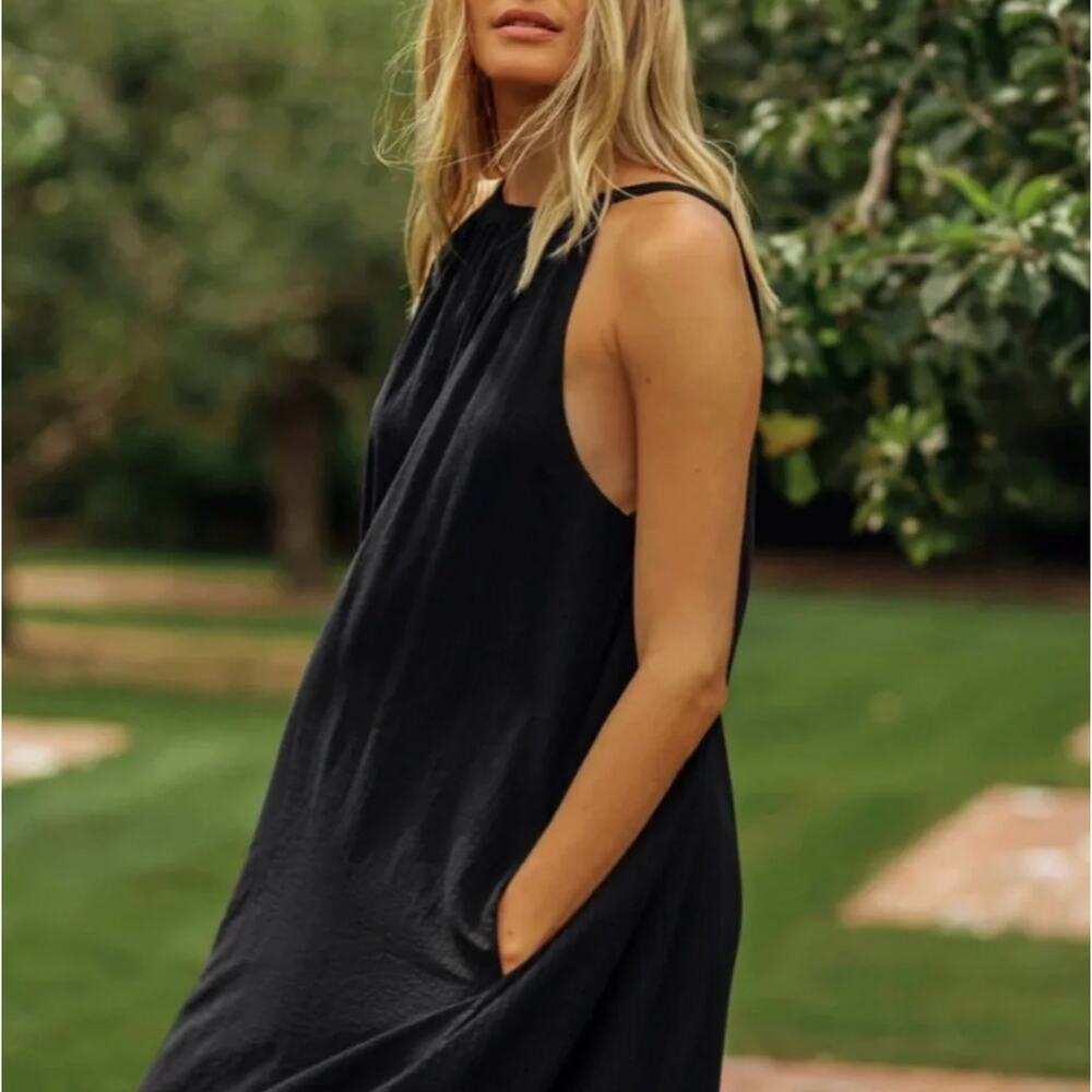 Jenni Kayne XS Striped Drift Dress $295 Maxi Cotton Waffle Weave Boho Navy Black - Picture 7 of 11